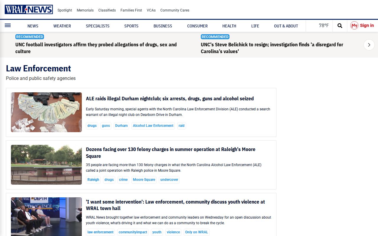WRAL statewide law-enforcement news coverage related to North Carolina arrests